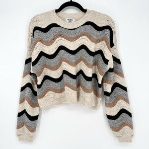 Love Knits Chevron Knit Striped Pullover Cropped Sweater Women's Size Medium